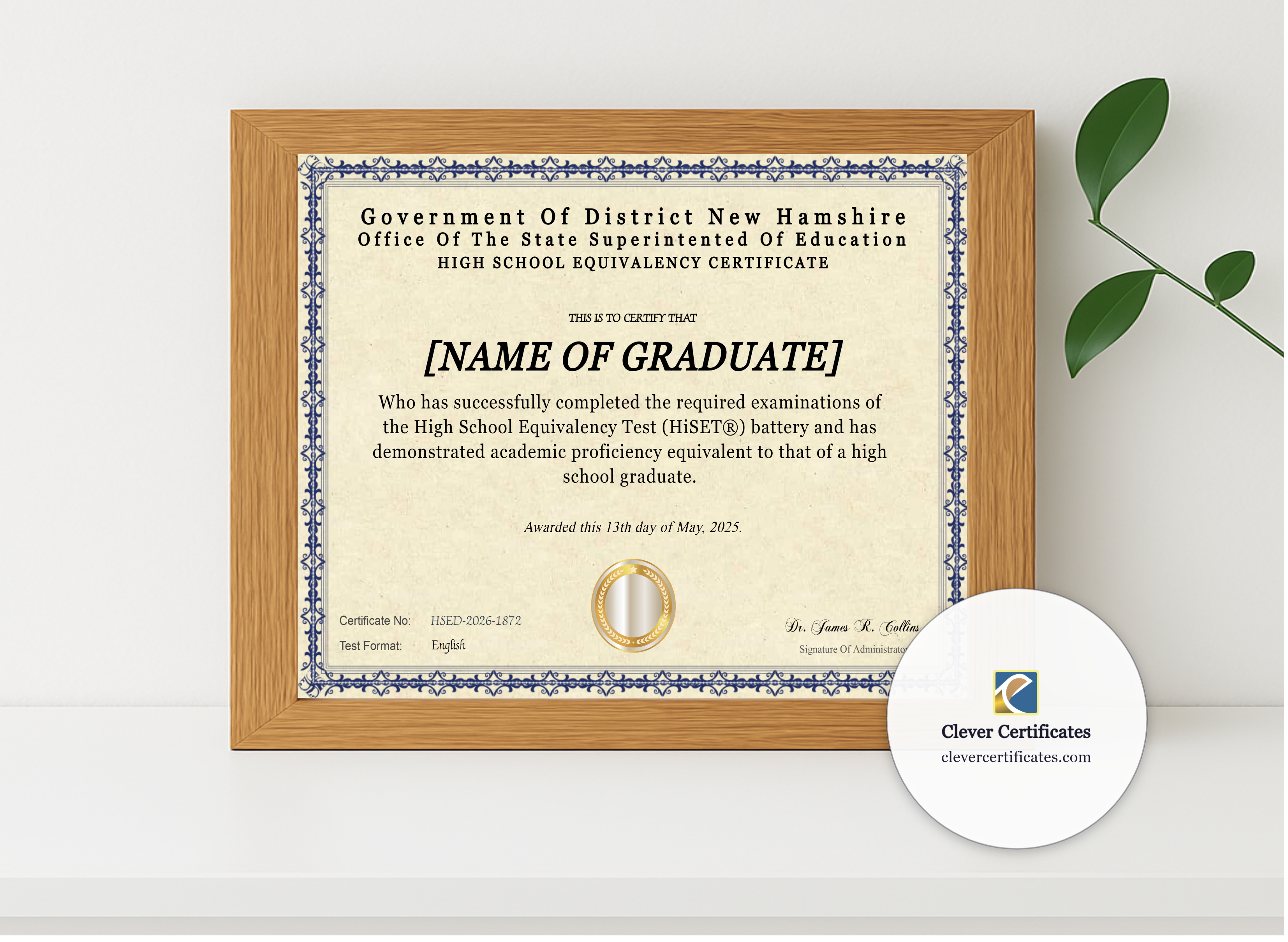 Realistic mockup featuring New Hampshire HiSET Landscape displayed within a modern frame, set against a minimalistic background.