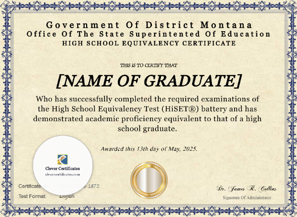 Montana HiSET Certificate