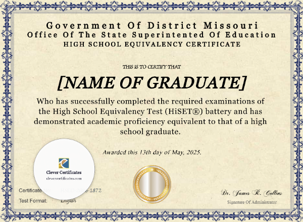 Missouri HiSET Certificate