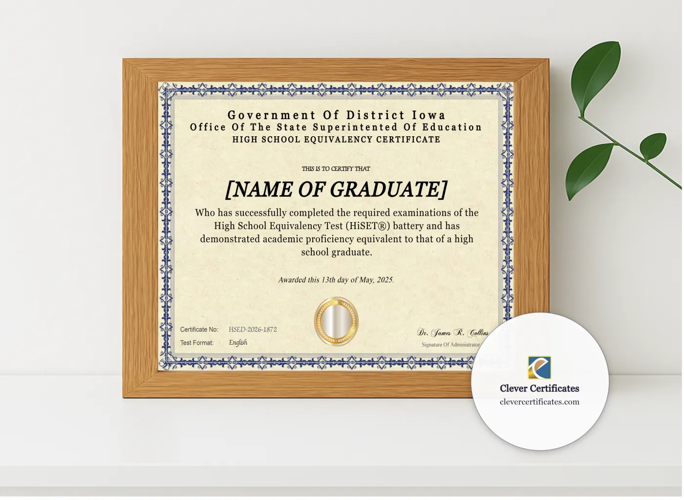 Realistic mockup featuring Iowa HiSET Landscape displayed within a modern frame, set against a minimalistic background.