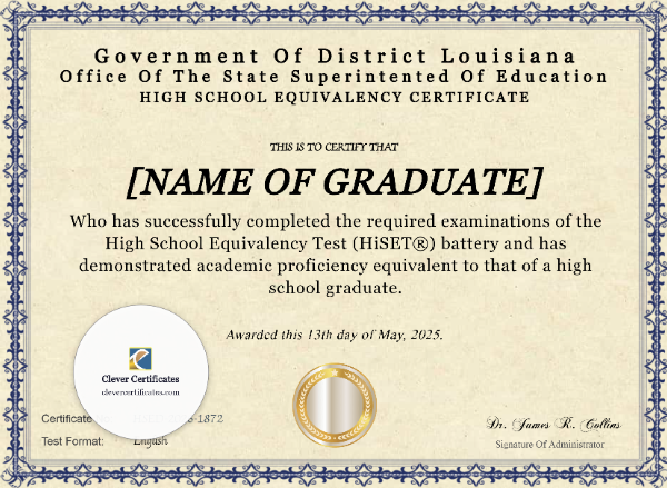 Louisiana HiSET Certificate