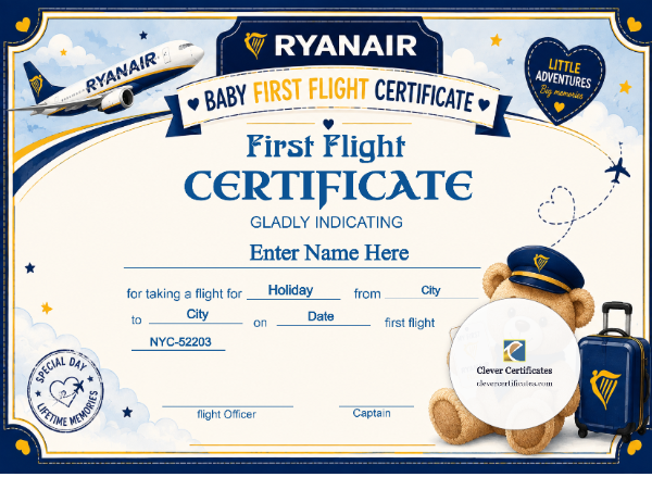 Ryanair Baby First Flight Certificate — Landscape