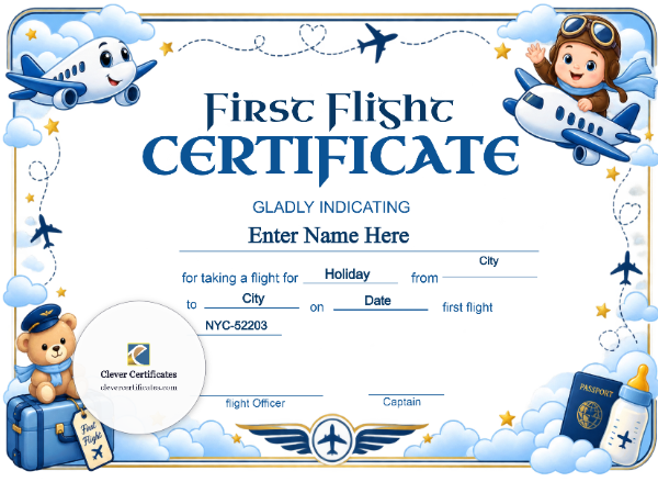 Spirit Airlines Baby First Flight Certificate — Landscape