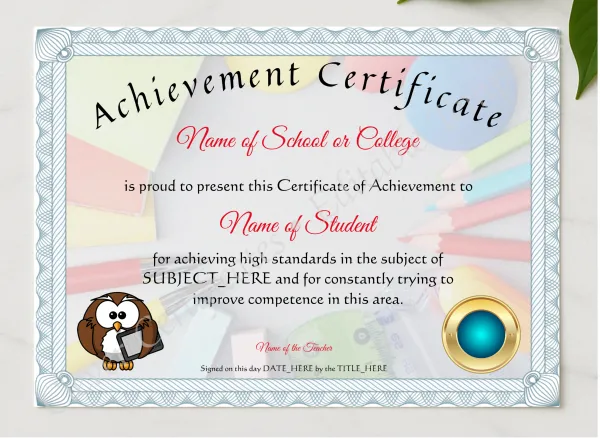 Achievement Certificate presented in a sleek wooden frame, elegantly arranged on a stylish table.