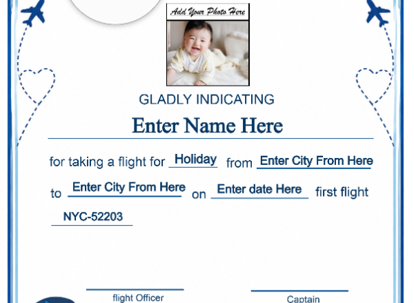 American Airlines Baby First Flight Certificate — Portrait
