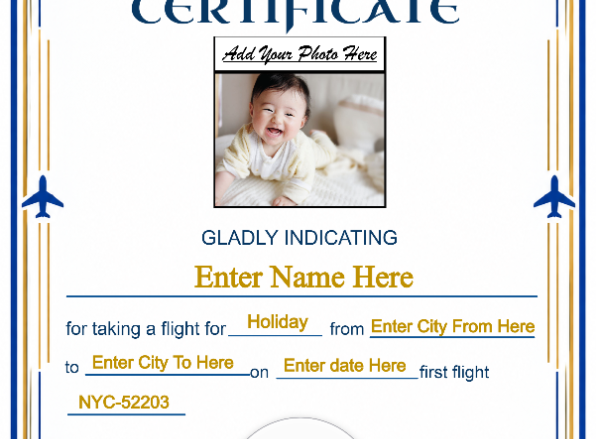 United Airlines Baby First Flight Certificate — Portrait