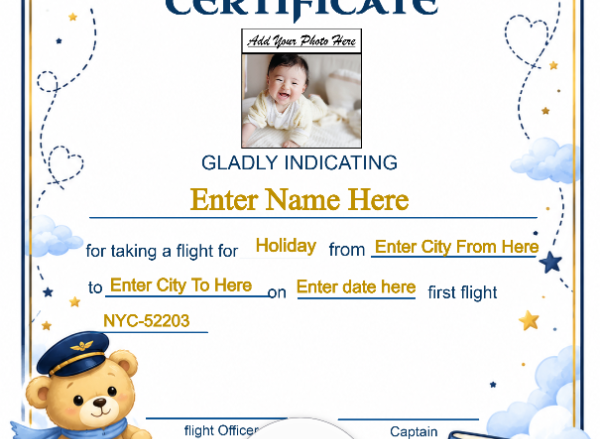 Spirit Airlines Baby First Flight Certificate — Portrait