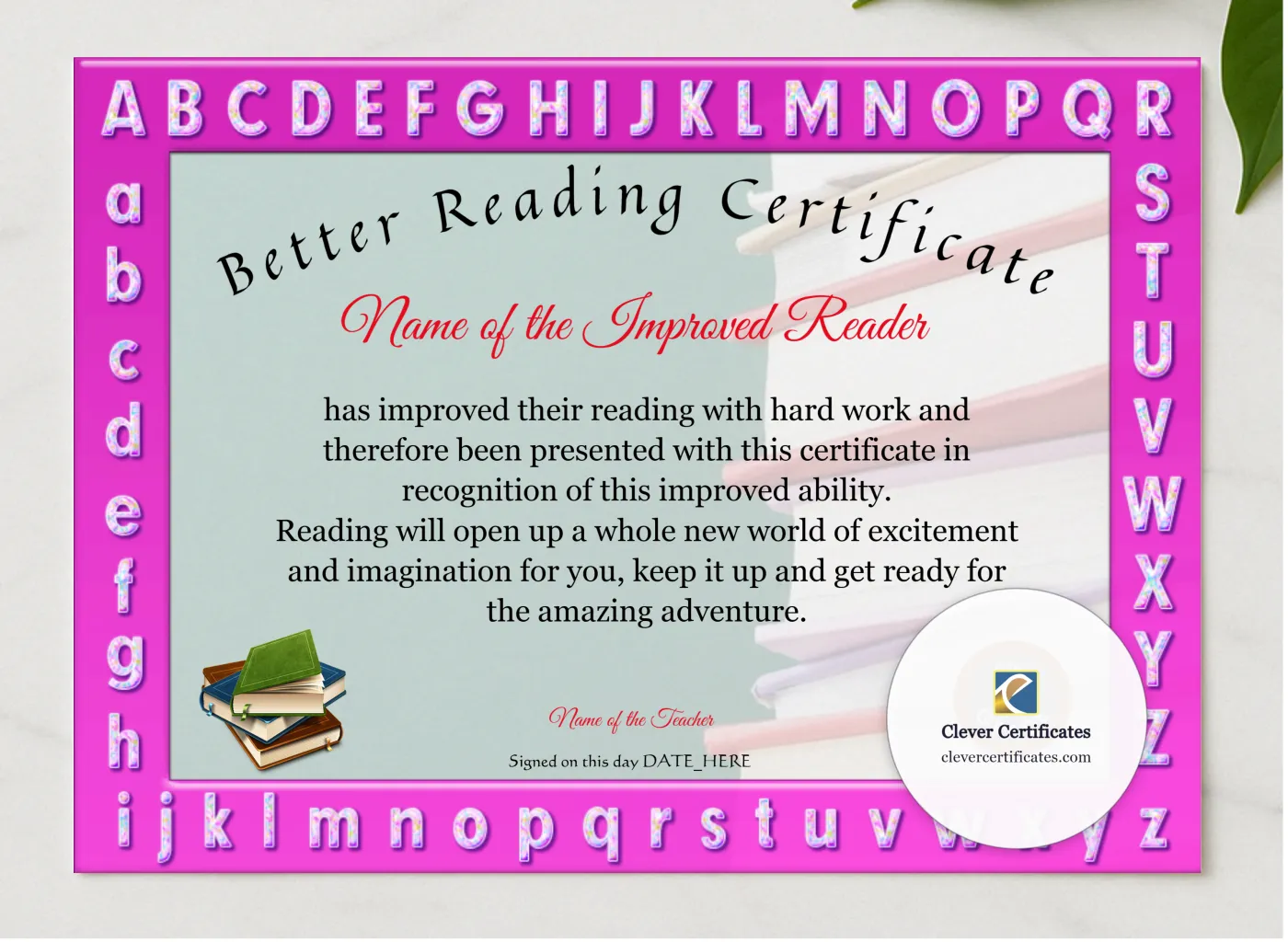 Better Reading Certificate presented in a sleek wooden frame, elegantly arranged on a stylish table.