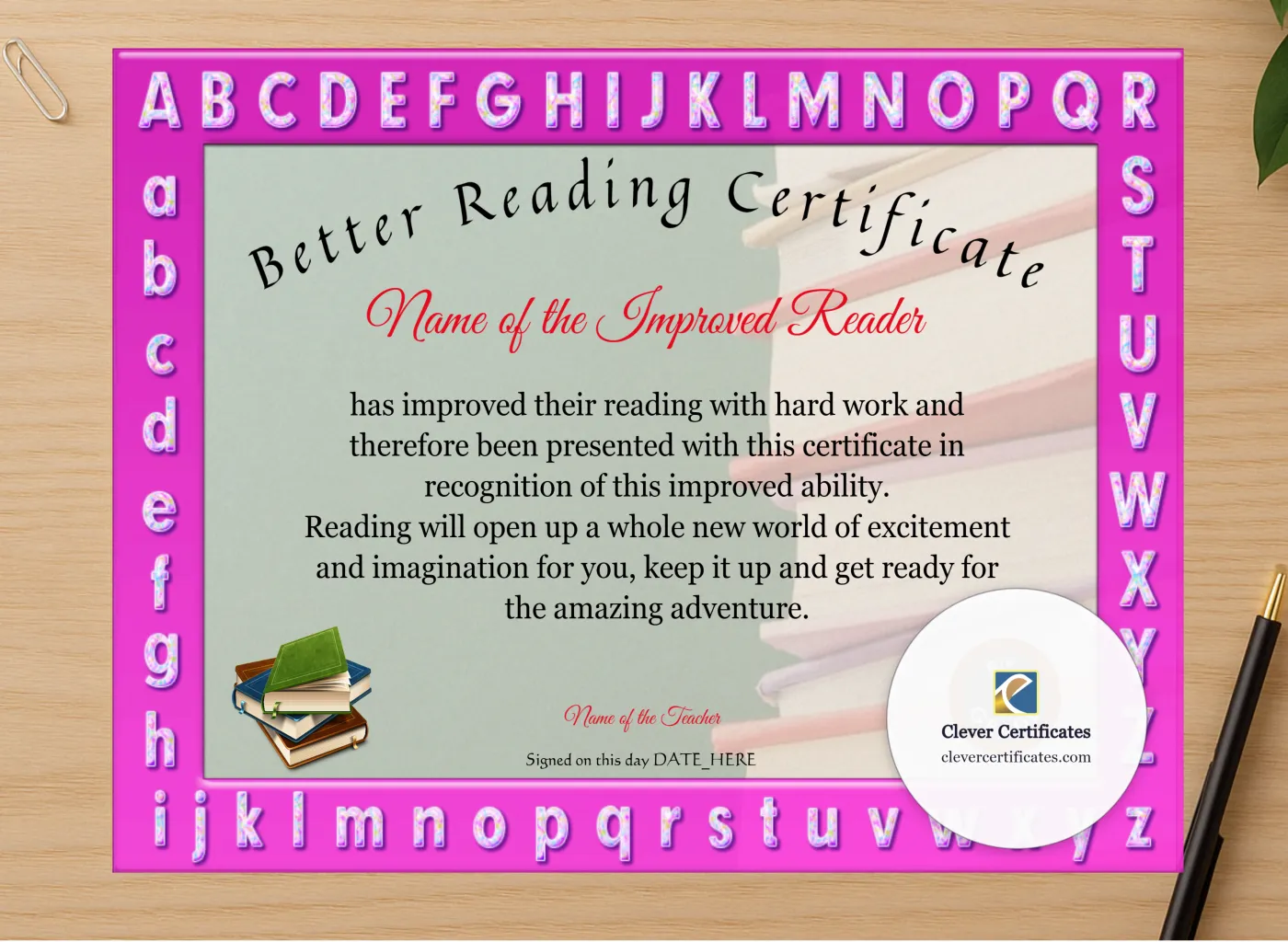 Professional preview of Better Reading Certificate certificate on high-quality stationery paper, ideal for showcasing the final look.