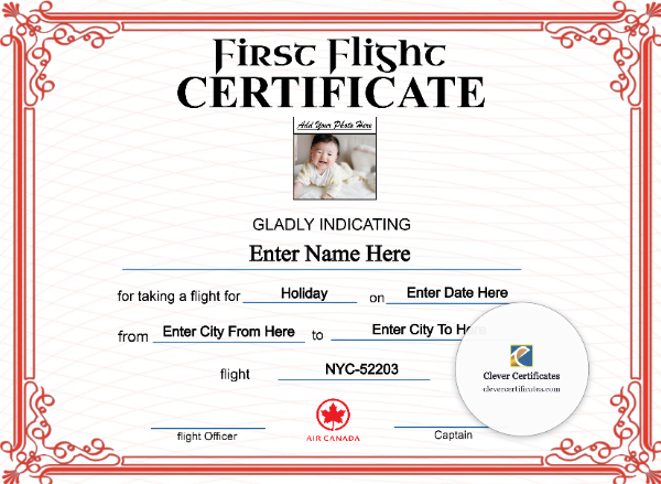 Air Canada Baby First Flight Certificate — Landscape