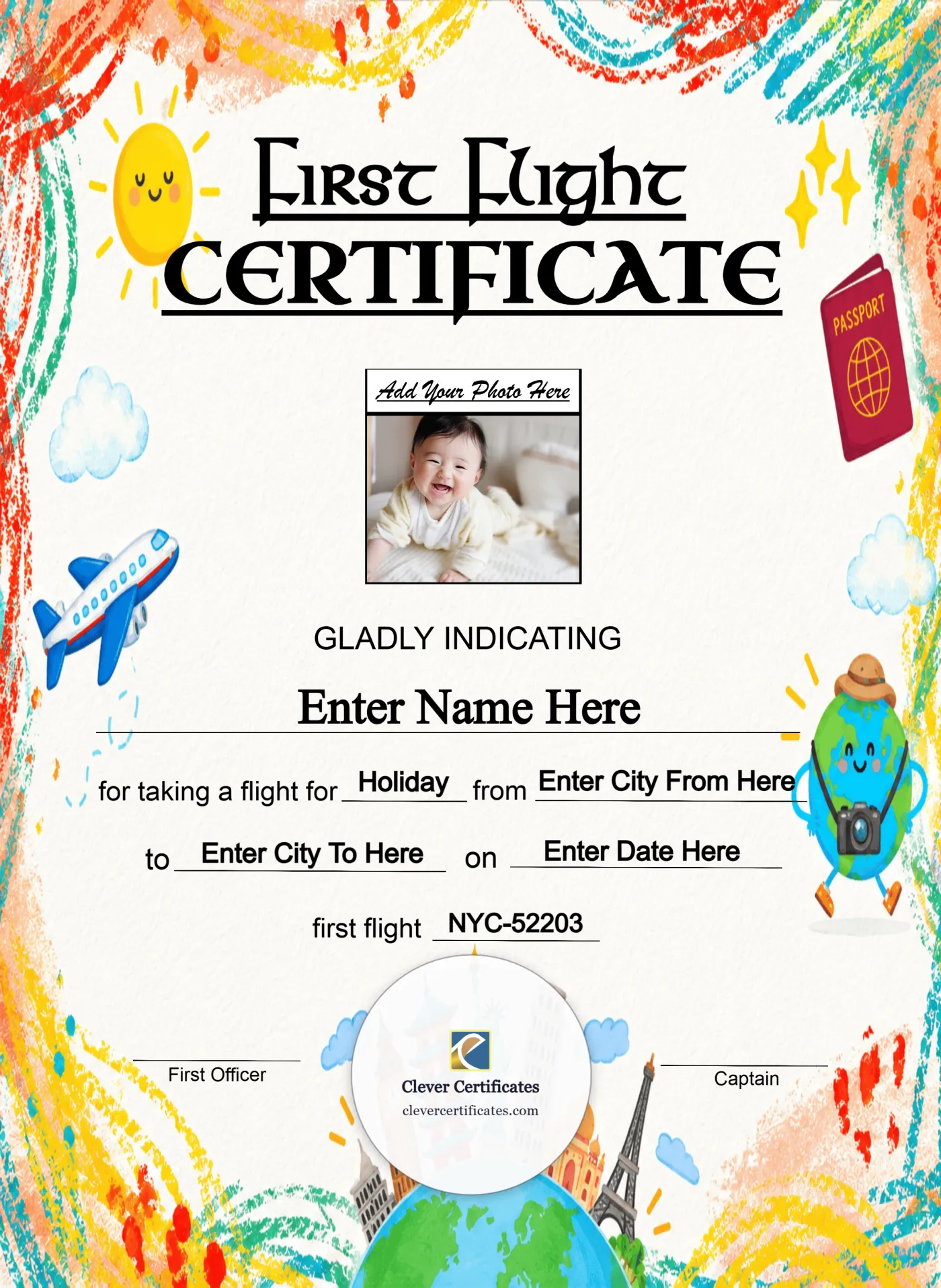 EasyJet Baby First Flight Certificate Portrait — Certificate Template Preview