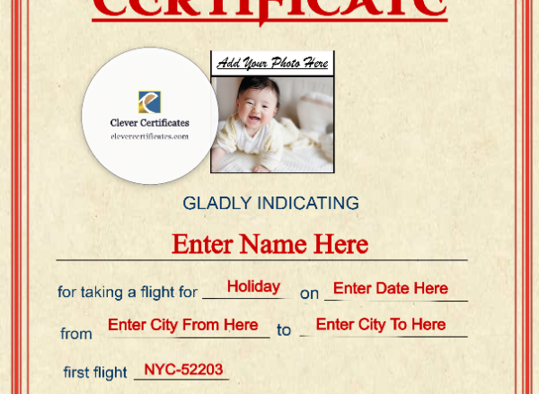 British Airways Baby First Flight Certificate Portrait — Certificate Template Preview