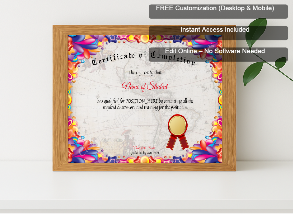 Premium mockup with Free Editor badge stack for Certificate Of Completion 2