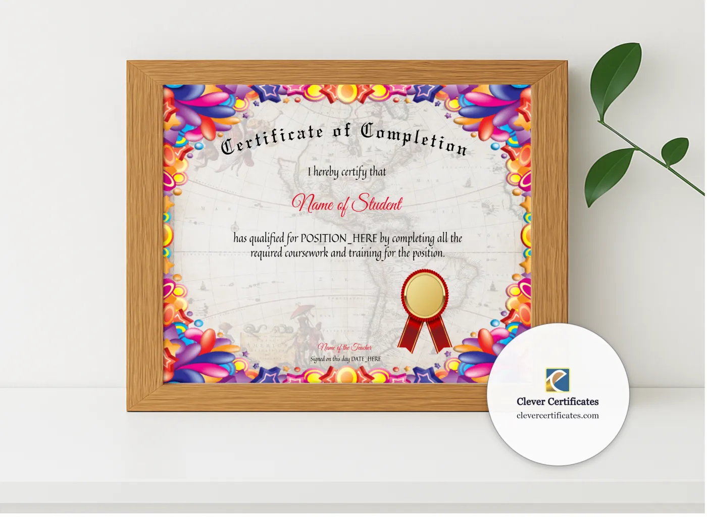 Realistic mockup featuring Certificate Of Completion 2 displayed within a modern frame, set against a minimalistic background.