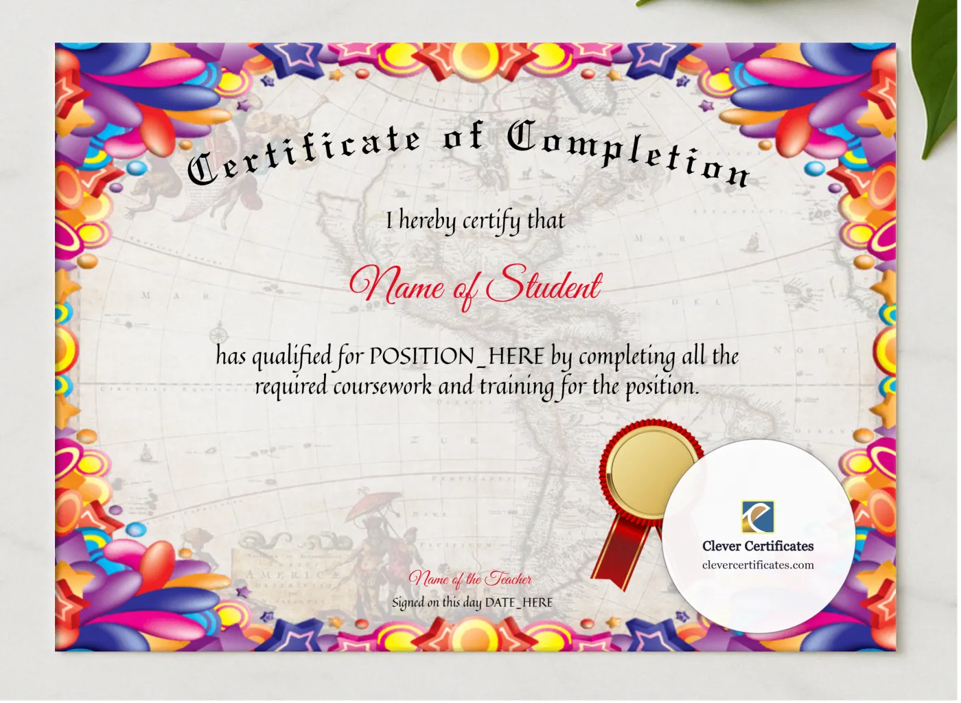 Certificate Of Completion 2 presented in a sleek wooden frame, elegantly arranged on a stylish table.