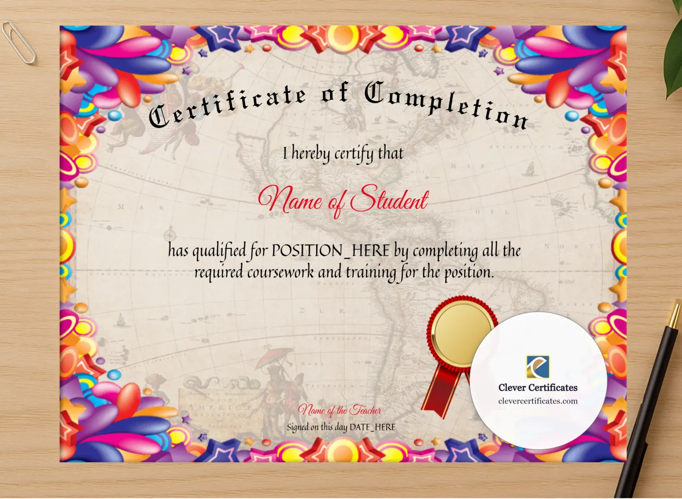 Professional preview of Certificate Of Completion 2 certificate on high-quality stationery paper, ideal for showcasing the final look.