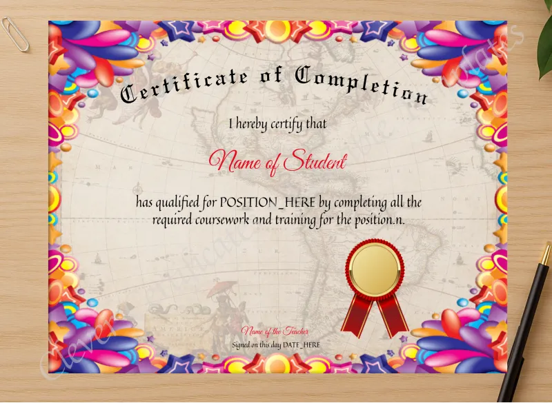 Professional preview of Certificate Of Completion 2 certificate on high-quality stationery paper, ideal for showcasing the final look.