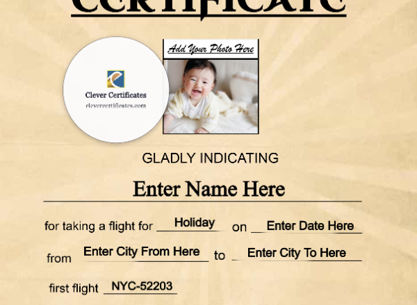 Air New Zealand Baby First Flight Certificate — Portrait