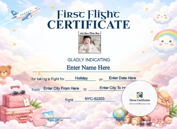 Newborn First Flight Certificate — Landscape