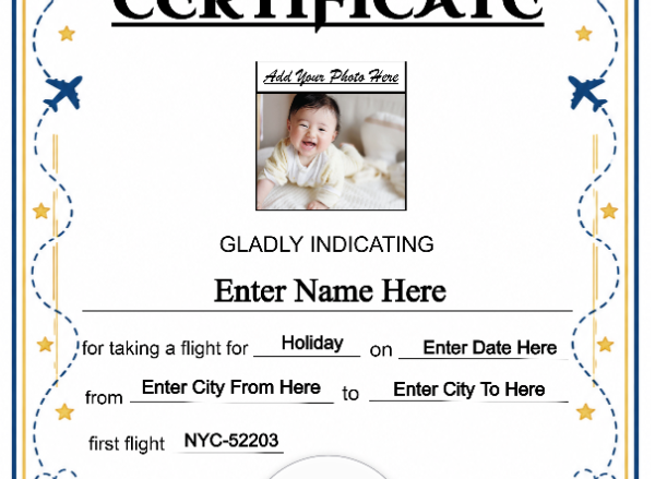 Infant First Flight Certificate — Portrait