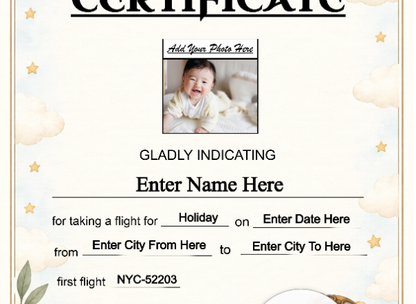 Toddler First Flight Certificate — Portrait