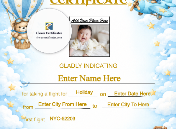Child First Solo Flight Certificate — Portrait
