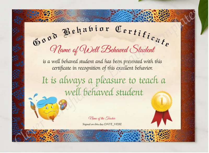Good Behavior Certificate presented in a sleek wooden frame, elegantly arranged on a stylish table.