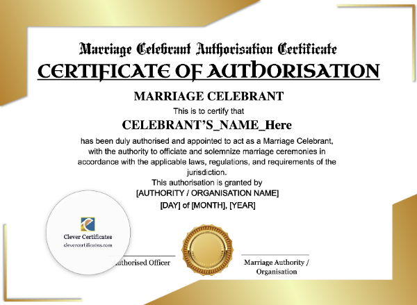 Marriage Celebrant Authorisation Certificate · Landscape