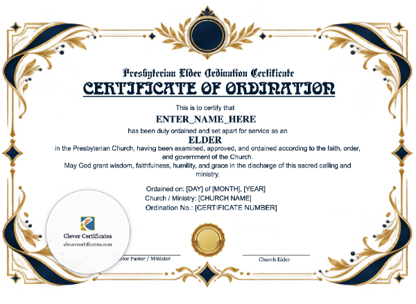 Presbyterian Elder Ordination Certificate · Landscape