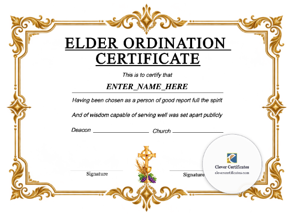 Baptist Elder Ordination Certificate · Landscape