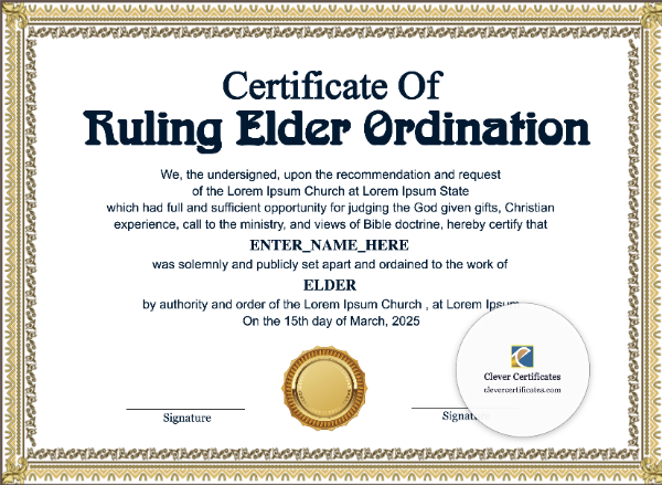 Ruling Elder Ordination Certificate · Landscape