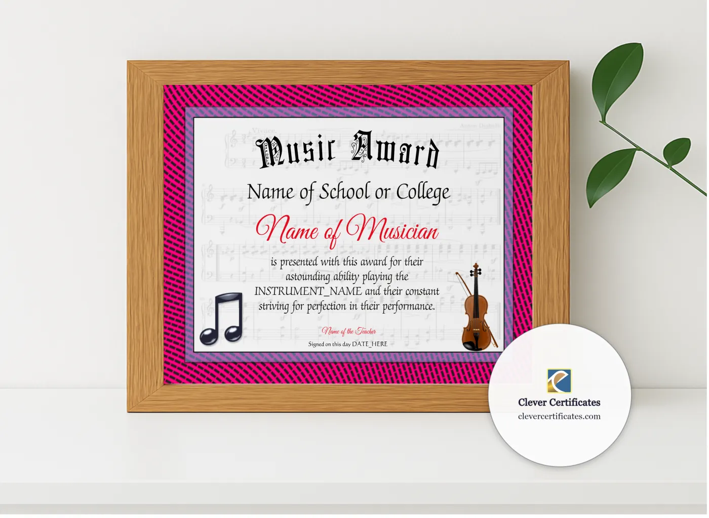Realistic mockup featuring Music Award displayed within a modern frame, set against a minimalistic background.