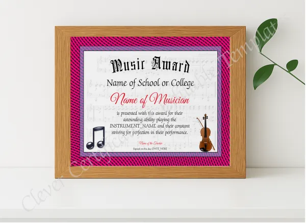 Realistic mockup featuring Music Award displayed within a modern frame, set against a minimalistic background.