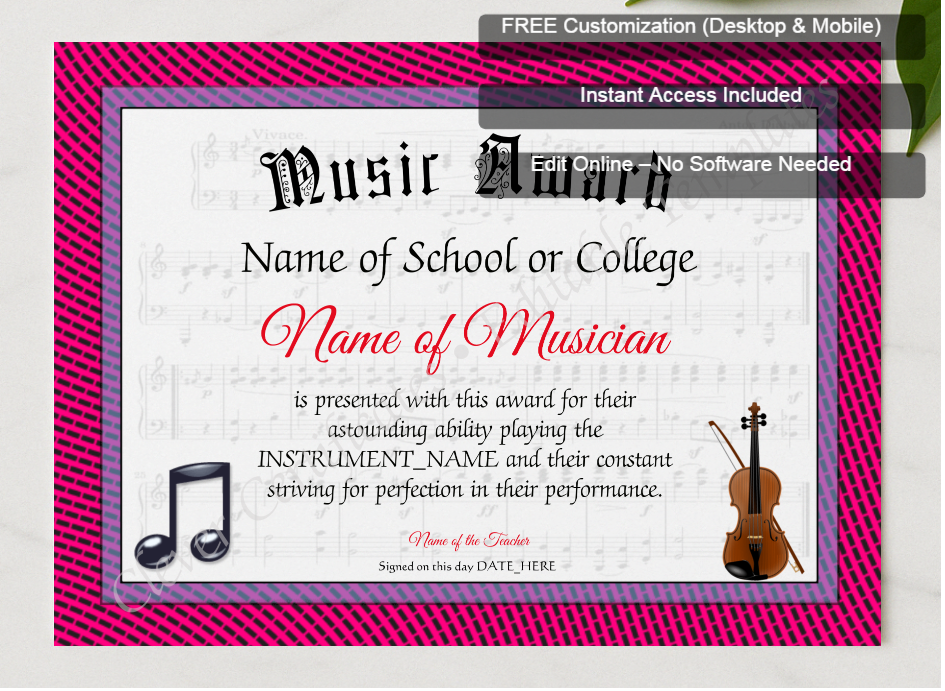 Framed preview featuring Free Editor badge stack for Music Award
