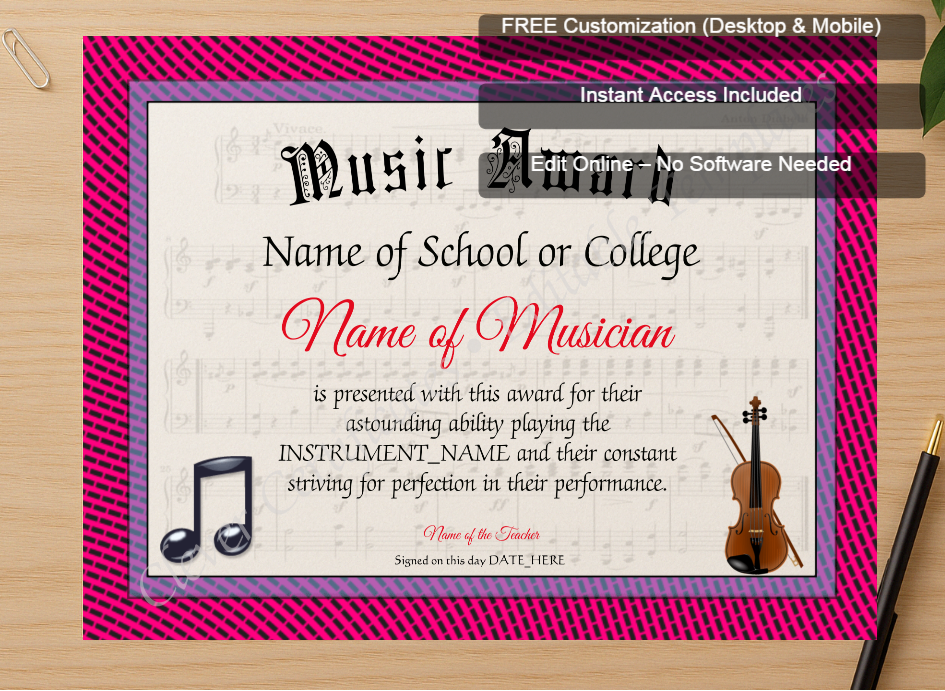 Zoomed preview with Free Editor badge stack for Music Award