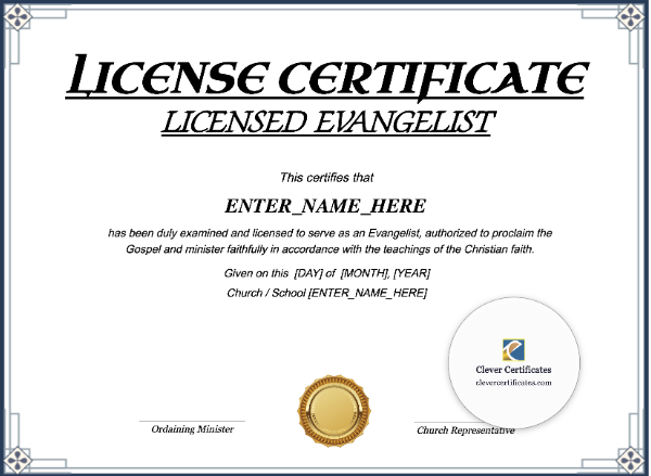 Licensed Evangelist Certificate · Landscape