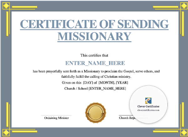 Certificate of Sending — Missionary · Landscape