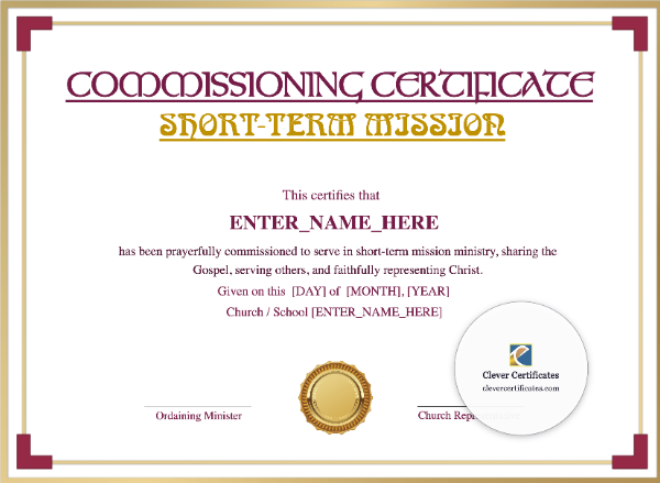 Short-Term Mission Commissioning Certificate · Landscape