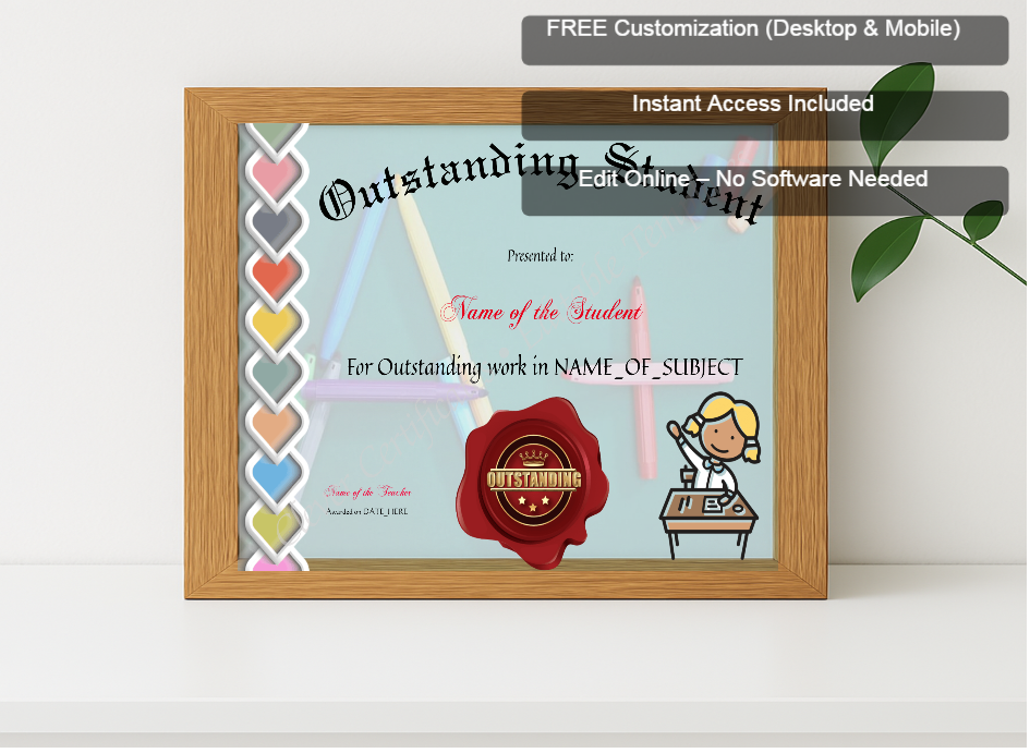 Premium mockup with Free Editor badge stack for Outstanding Student Award