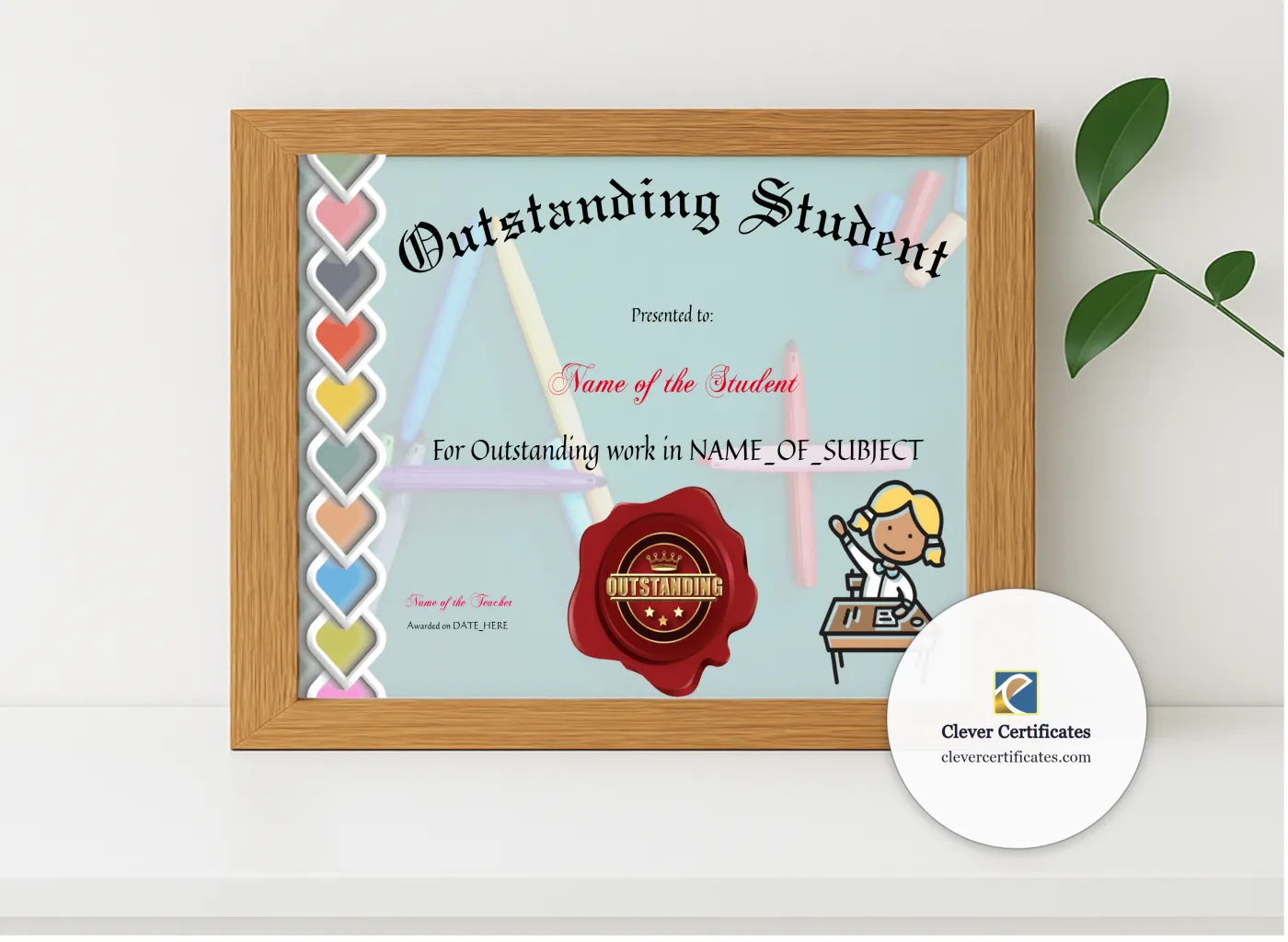 Realistic mockup featuring Outstanding Student Award displayed within a modern frame, set against a minimalistic background.