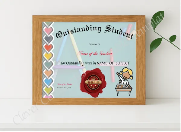 Realistic mockup featuring Outstanding Student Award displayed within a modern frame, set against a minimalistic background.