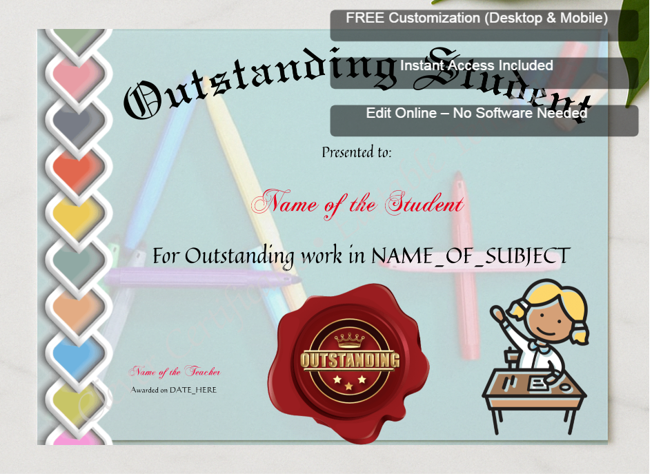 Framed preview featuring Free Editor badge stack for Outstanding Student Award