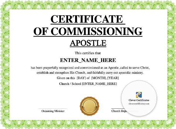 Apostle Commissioning Certificate · Landscape