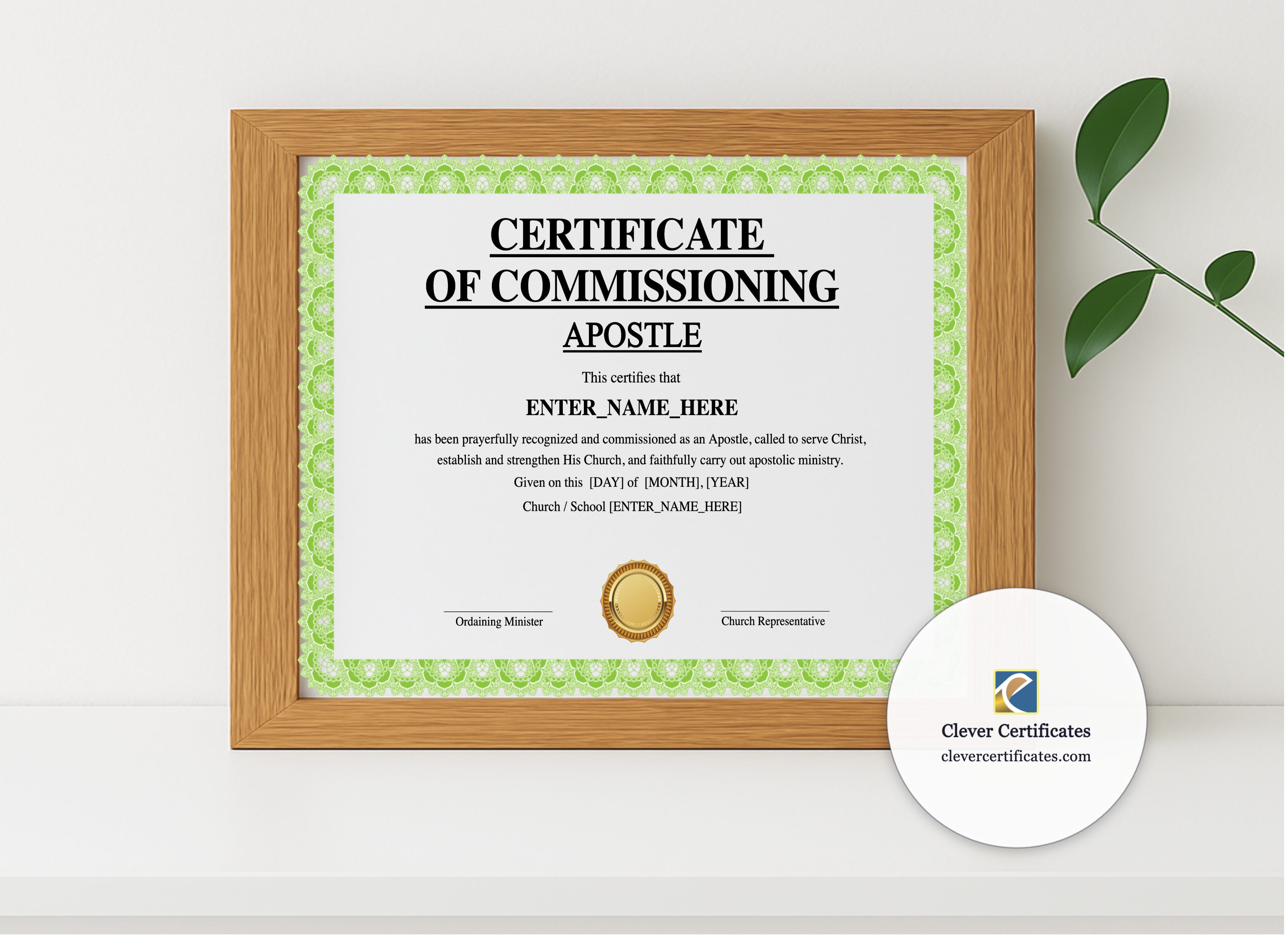 Realistic mockup featuring Certificate of Commissioning for Apostle Landscape displayed within a modern frame, set against a minimalistic background.