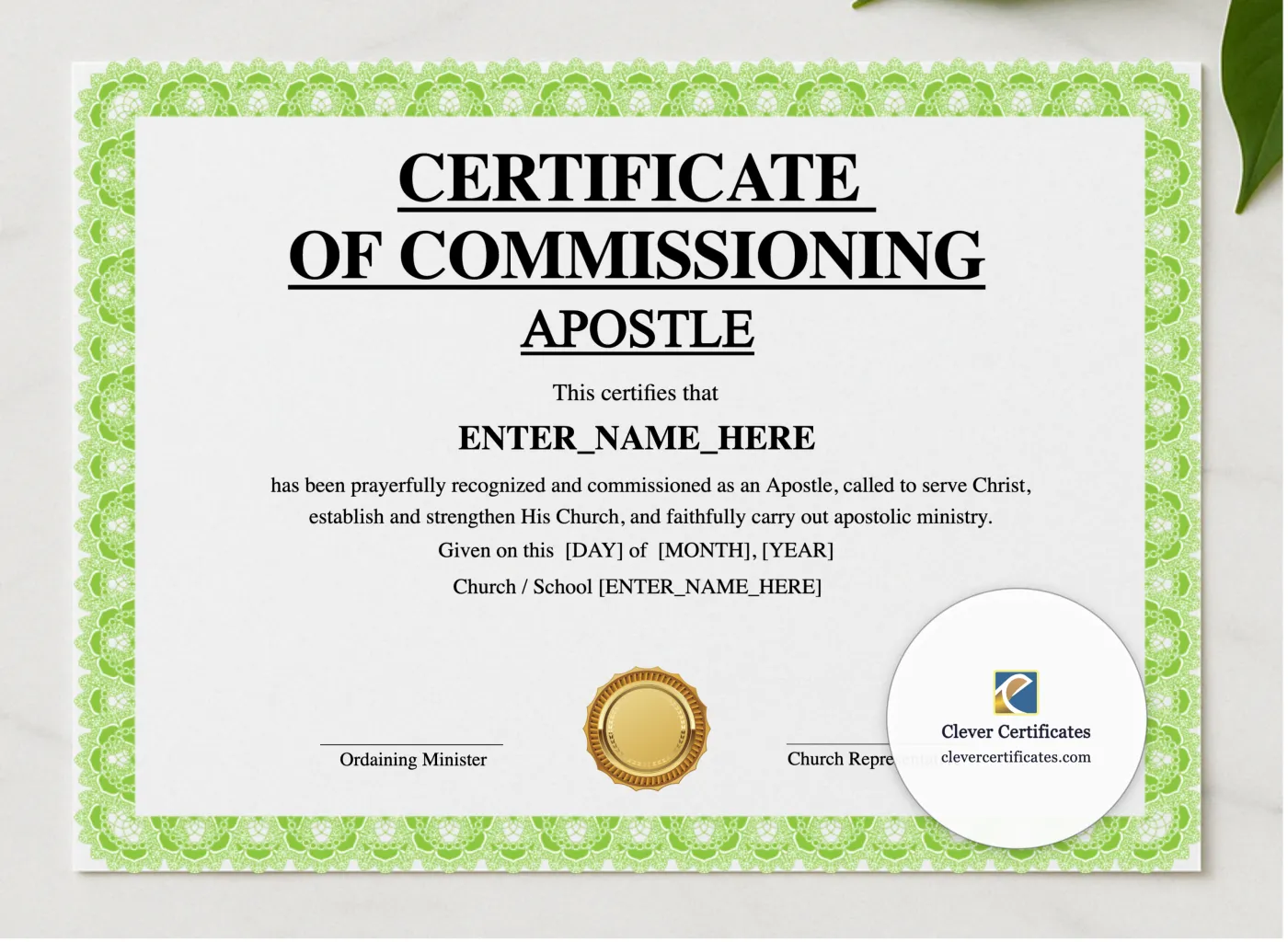 Certificate of Commissioning for Apostle Landscape presented in a sleek wooden frame, elegantly arranged on a stylish table.