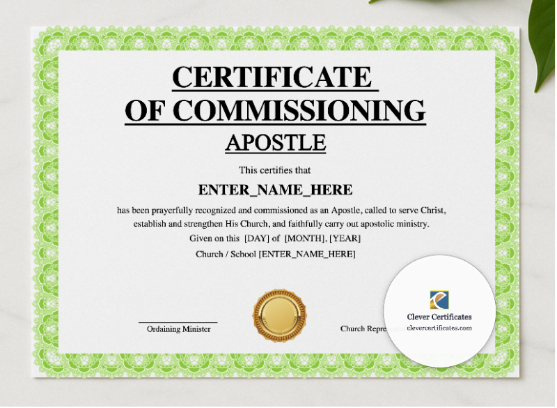 Certificate of Commissioning for Apostle Landscape presented in a sleek wooden frame, elegantly arranged on a stylish table.