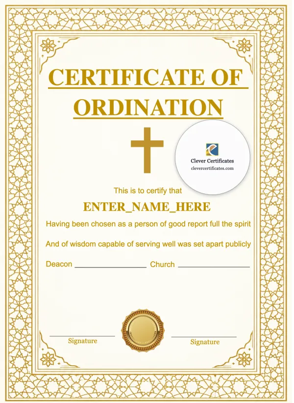 Church Elder Ordination Certificate · Portrait
