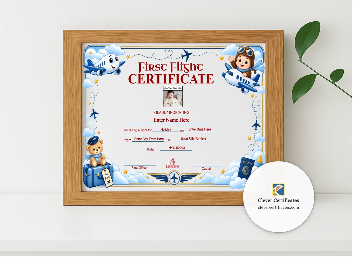Realistic mockup featuring Emirates First Flight Templates Landscape displayed within a modern frame, set against a minimalistic background.