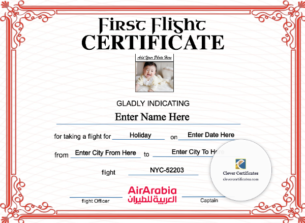 Air Arabia First Flight Certificate