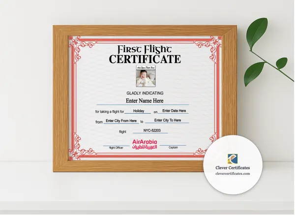Realistic mockup featuring Air Arabia First Flight Landscape displayed within a modern frame, set against a minimalistic background.